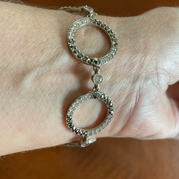 Women’s Circle Link Chain Bracelet, 925 Sterling Silver & Rhinestones 7.5 inches - Picture 4 of 7